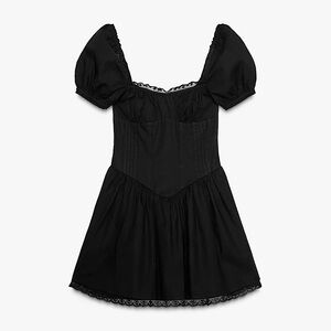 Zara SHORT POPLIN LACE DRESS XS NWT